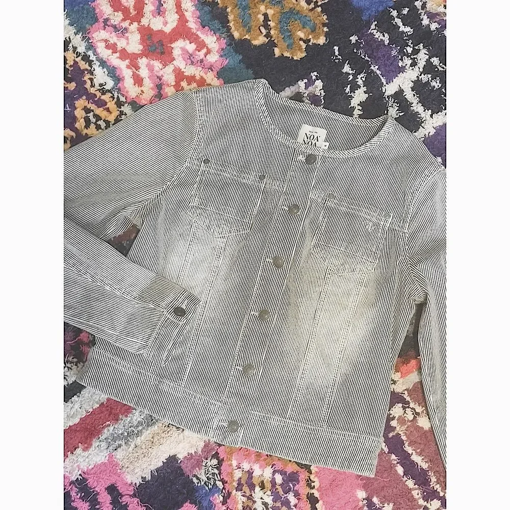 🌼Noa Noa🌼 - Railroad stripe denim jacket / size M / navy blue & white - Picture 4 of 7